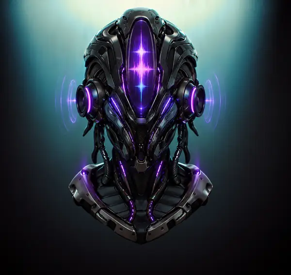 Dark futuristic alien robot head